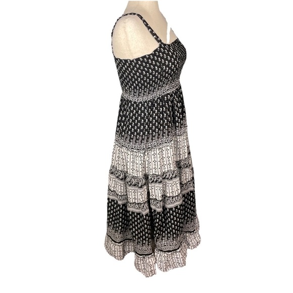 Silver Stream Cotton Tired Boho Ruffle Maxi Dress Size Small Black White Lined - Picture 4 of 7